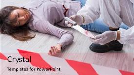  Presentation with forensic - Slide set enhanced with forensic investigator at the crime background and a coral colored foreground