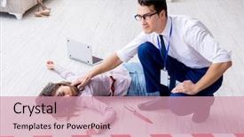  Presentation with crime scene - Presentation theme consisting of forensic investigator at the crime background and a coral colored foreground