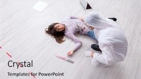  Presentation with crime scene - Presentation theme featuring forensic investigator at the crime background and a light gray colored foreground