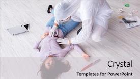  Presentation with crime scene - Presentation enhanced with forensic investigator at the crime background and a light gray colored foreground