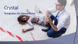  Presentation with crime scene - Audience pleasing slide deck consisting of forensic investigator at the crime backdrop and a sky blue colored foreground