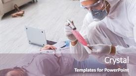  Presentation with crime scene - Amazing PPT theme having forensic investigator at the crime backdrop and a gray colored foreground