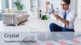  Presentation with crime scene - Theme enhanced with forensic investigator at the crime background and a light blue colored foreground