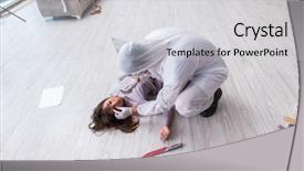  Presentation with crime scene - Colorful slide deck enhanced with forensic investigator at the crime backdrop and a light gray colored foreground