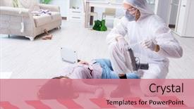  Presentation with crime scene - Slide deck consisting of forensic investigator at the crime background and a coral colored foreground