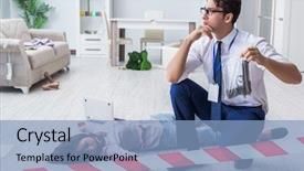  Presentation with law crime - Beautiful theme featuring forensic investigator at the crime backdrop and a light blue colored foreground