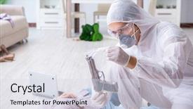  Presentation with crime scene - Audience pleasing PPT layouts consisting of forensic investigator at the crime backdrop and a sky blue colored foreground