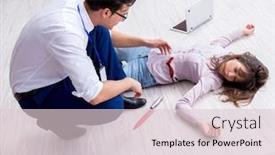  Presentation with forensic - Presentation design with investigation - forensic investigator at the crime background and a lemonade colored foreground