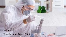  Presentation with forensic - Audience pleasing presentation design consisting of investigation - forensic investigator at the crime backdrop and a light gray colored foreground