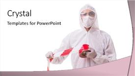  Presentation with forensic - Theme enhanced with forensic specialist in protective suit background and a  colored foreground