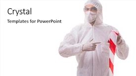  Presentation with forensic - Presentation design enhanced with forensic specialist in protective suit background and a  colored foreground