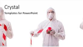  Presentation with forensic - Beautiful PPT theme featuring forensic specialist in protective suit backdrop and a white colored foreground