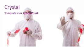  Presentation with forensic - Cool new PPT theme with forensic specialist in protective suit backdrop and a pink colored foreground