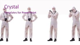  Presentation with forensic - Amazing slide deck having forensic specialist in protective suit backdrop and a sky blue colored foreground