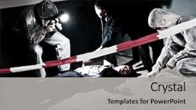  Presentation with forensic - Slide deck enhanced with forensic team investigating a crime background and a light gray colored foreground