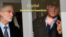  Presentation with crime scene - Amazing PPT theme having forensic-technician-and-police-commissioner backdrop and a tawny brown colored foreground