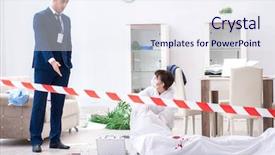  Presentation with crime scene - Cool new PPT layouts with forensics investigator at the scene backdrop and a sky blue colored foreground