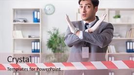  Presentation with crime scene - Slide set consisting of forensics investigator at the scene background and a  colored foreground