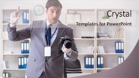  Presentation with crime scene - Beautiful slide deck featuring forensics investigator at the scene backdrop and a  colored foreground