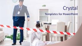  Presentation with crime scene - Slide deck with forensics investigator at the scene background and a sky blue colored foreground