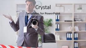  Presentation with crime scene - Cool new PPT theme with forensics investigator at the scene backdrop and a light gray colored foreground