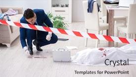  Presentation with crime scene - Colorful presentation theme enhanced with forensics investigator at the scene backdrop and a light gray colored foreground