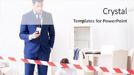  Presentation with crime scene - Beautiful PPT theme featuring forensics investigator at the scene backdrop and a white colored foreground