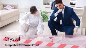  Presentation with crime scene - Presentation theme featuring forensics investigator at the scene background and a lemonade colored foreground