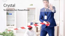  Presentation with crime scene - Presentation enhanced with forensics investigator at the scene background and a  colored foreground