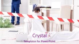  Presentation with crime scene - Beautiful presentation theme featuring forensics investigator at the scene backdrop and a  colored foreground