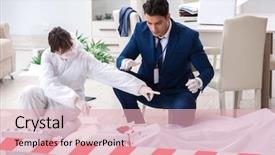  Presentation with crime scene - Cool new presentation theme with forensics investigator at the scene backdrop and a lemonade colored foreground