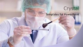  Presentation with forensics - Amazing PPT theme having forensics investigator working in lab on crime evidence backdrop and a soft green colored foreground