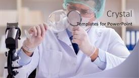  Presentation with forensics - Slide deck having forensics investigator working in lab on crime evidence background and a light gray colored foreground