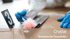  Presentation with knife crime - Cool new PPT theme with forensis - forensic scientist looks for fingerprint backdrop and a coral colored foreground