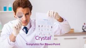  Presentation with fingerprints - Presentation consisting of forensis investigation - forensic expert studying fingerprints background and a sky blue colored foreground