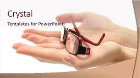  Presentation with foresight - Audience pleasing theme consisting of foresight - glasses on female hands isolated backdrop and a sky blue colored foreground