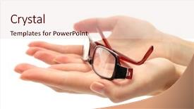  Presentation with glasses - Slides consisting of foresight - glasses on female hands isolated background and a lemonade colored foreground