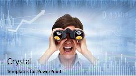  Presentation with binoculars at a lookout point - Slide deck having foresight - investor woman with binoculars background and a light blue colored foreground