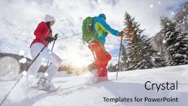  Presentation with winter forest - Audience pleasing slide deck consisting of forest - snowshoe walkers running in powder backdrop and a lemonade colored foreground
