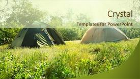  Presentation with tent - Slides consisting of forest camping - tent on green grassland background and a soft green colored foreground