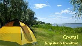  Presentation with tent - Beautiful PPT layouts featuring forest camping - tent yellow on the bank backdrop and a tawny brown colored foreground