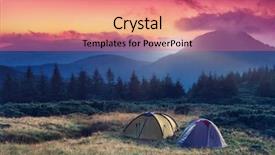  Presentation with ukraine - Presentation design having forest camping - tourist camp in a mountains background and a coral colored foreground
