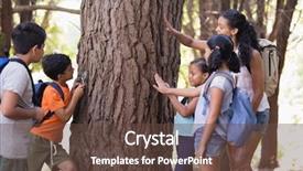  Presentation with teacher - PPT theme having teacher and children touching tree background and a tawny brown colored foreground