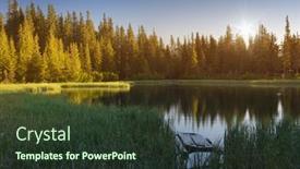  Presentation with forest morning - Colorful PPT theme enhanced with forest-landscape-with-a-lake backdrop and a tawny brown colored foreground
