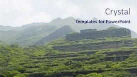  Presentation with foggy forest - Slide deck with forest-mountain-with-foggy-cloud background and a sky blue colored foreground