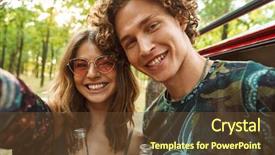  Presentation with hippie - Colorful presentation theme enhanced with forest near retro mini backdrop and a tawny brown colored foreground