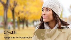  Presentation with fall - Colorful slides enhanced with forest park in trench coat backdrop and a yellow colored foreground