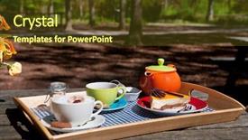  Presentation with tea coffee - Slides with forest restaurant - drinking coffee and tea outdoor background and a  colored foreground