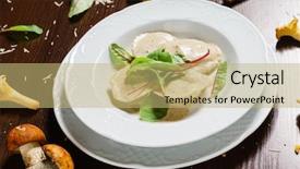  Presentation with magic mushrooms - Slides with forest restaurant - ravioli with mushrooms background and a  colored foreground