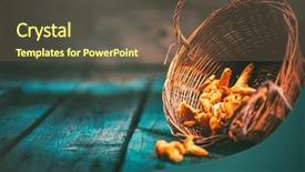  Presentation with rustic wood - Slides featuring forest restaurant - raw wild chanterelles mushrooms background and a tawny brown colored foreground